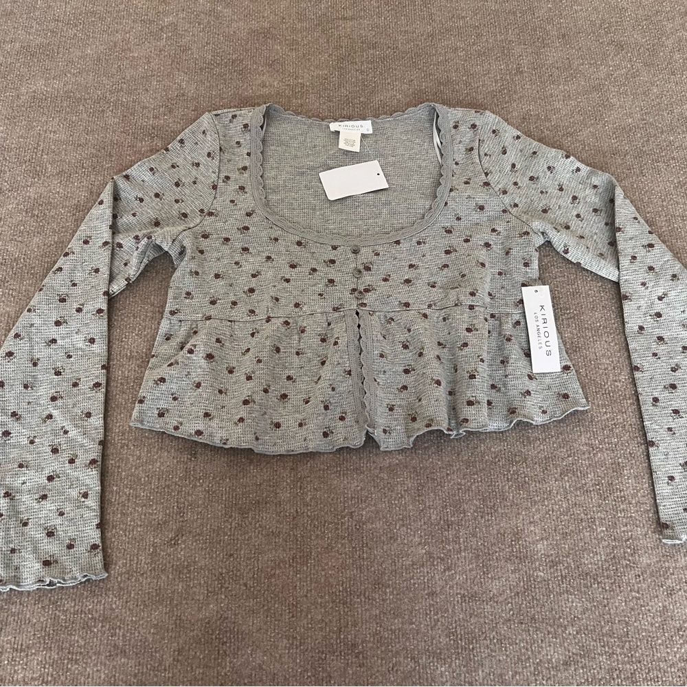 Kirious Gray Polka Dot Long Sleeve Top